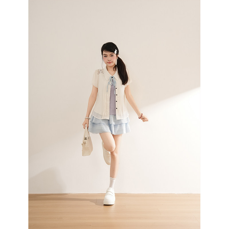 【古早夏日】小个子甜美清新背心蕾丝半身裙休闲百搭开衫三件套女