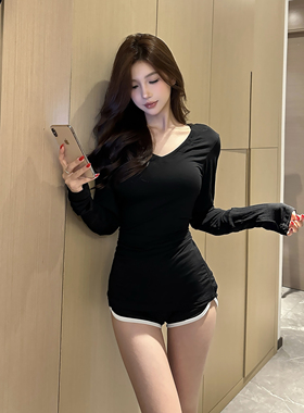 Devo of Den 2024AW黑色打底上衣女秋修身V领长袖辣妹内搭