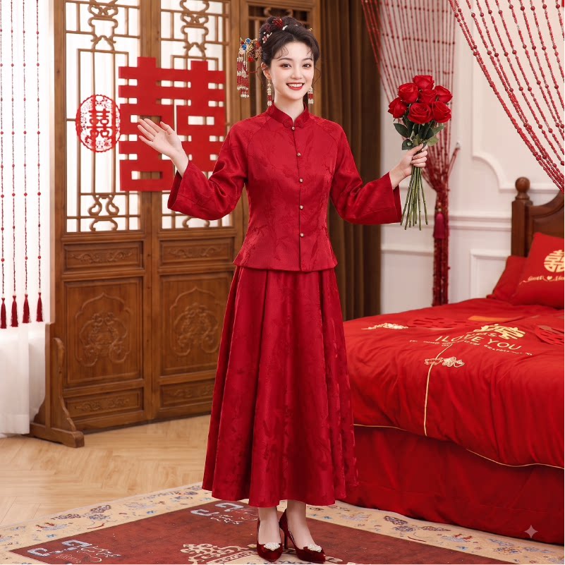 新中式新娘敬酒服套装2026新款回门唐装领证登记红色订婚礼服裙女