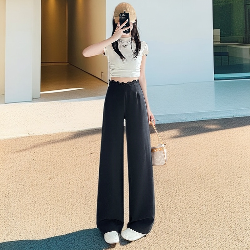 亮片牛仔棉阔腿裤女春季新款2025年高腰垂感显瘦直筒时尚拖地裤女