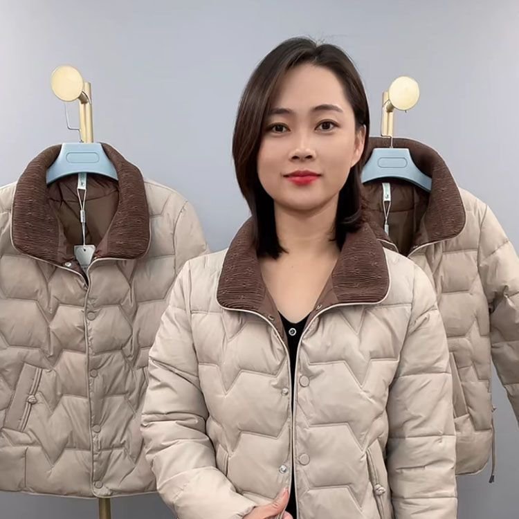 新款可立可翻领时尚棉服个性防寒棉衣外套简约年轻气质款妈妈装
