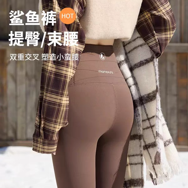 小腹婆秋冬款女鲨鱼紧身裤2025新款护膝加绒加厚瑜伽修身打底裤