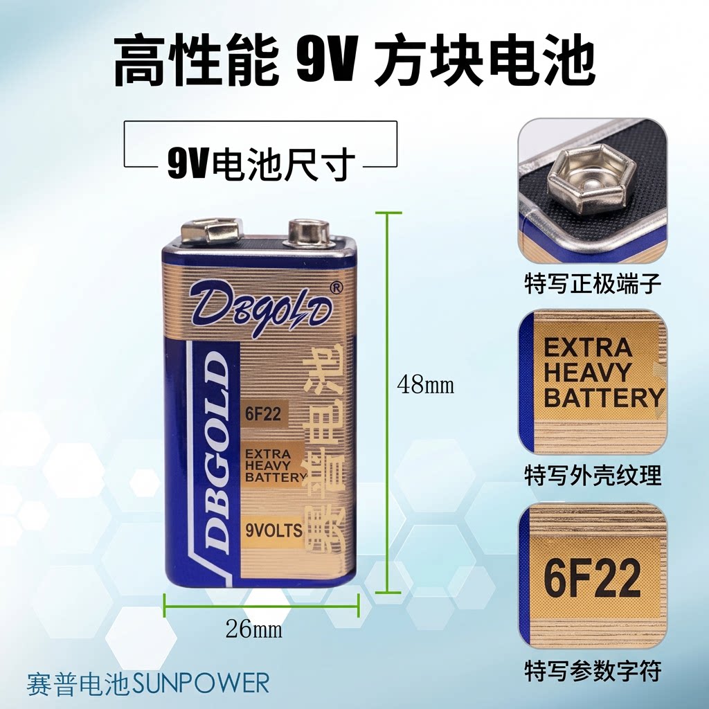 9V正品DBGOLD6F221604G电池