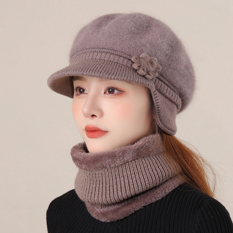 诗玛迩鸭舌针织户外休闲女冬花朵