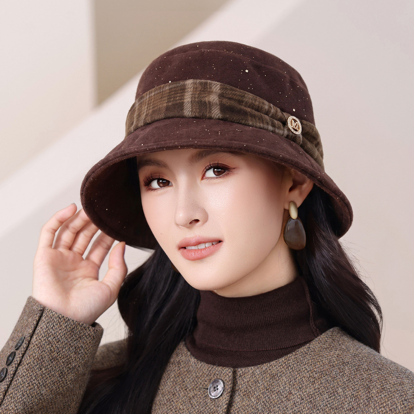 中老年人帽子女秋冬季妈妈保暖毛呢盆帽礼帽婆婆老太太春秋渔夫帽