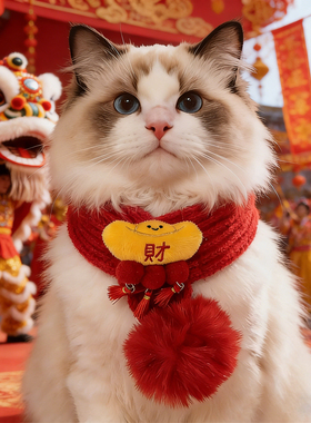 猫咪喜庆围脖新年装饰品26年新款红色春节口水巾马年保暖宠物小猫