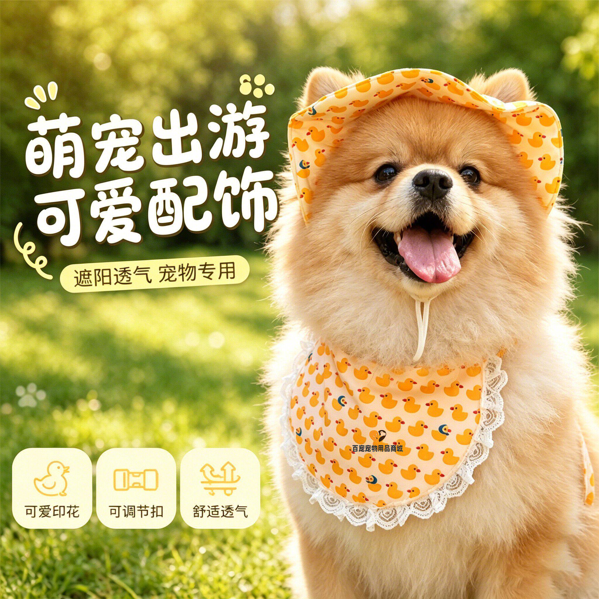 博美专用狗狗帽子小型犬宠物狗露耳朵遮阳帽围脖配饰小狗夏天带的
