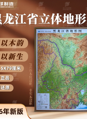 【木纹竖版精雕】黑龙江省地形图 3D凹凸三维立体浮雕 107.5*79cm
