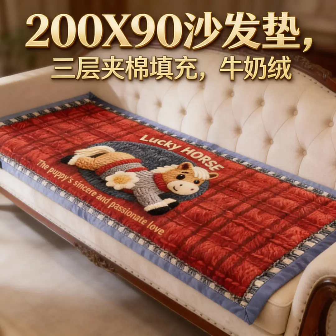加厚牛奶绒双面四季款90*200cm家用沙发垫马图案小狗图案防滑垫子,居家布艺,沙发垫,淘宝优惠券,粉丝福利购,淘宝优惠卷