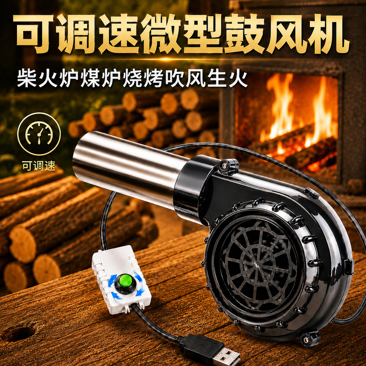 可调速微型鼓风机柴火炉吹风生碳图片