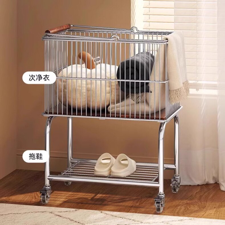 中古脏衣篮浴室双层衣服收纳篮卫生间移动洗衣篮脏衣篓推车置物架