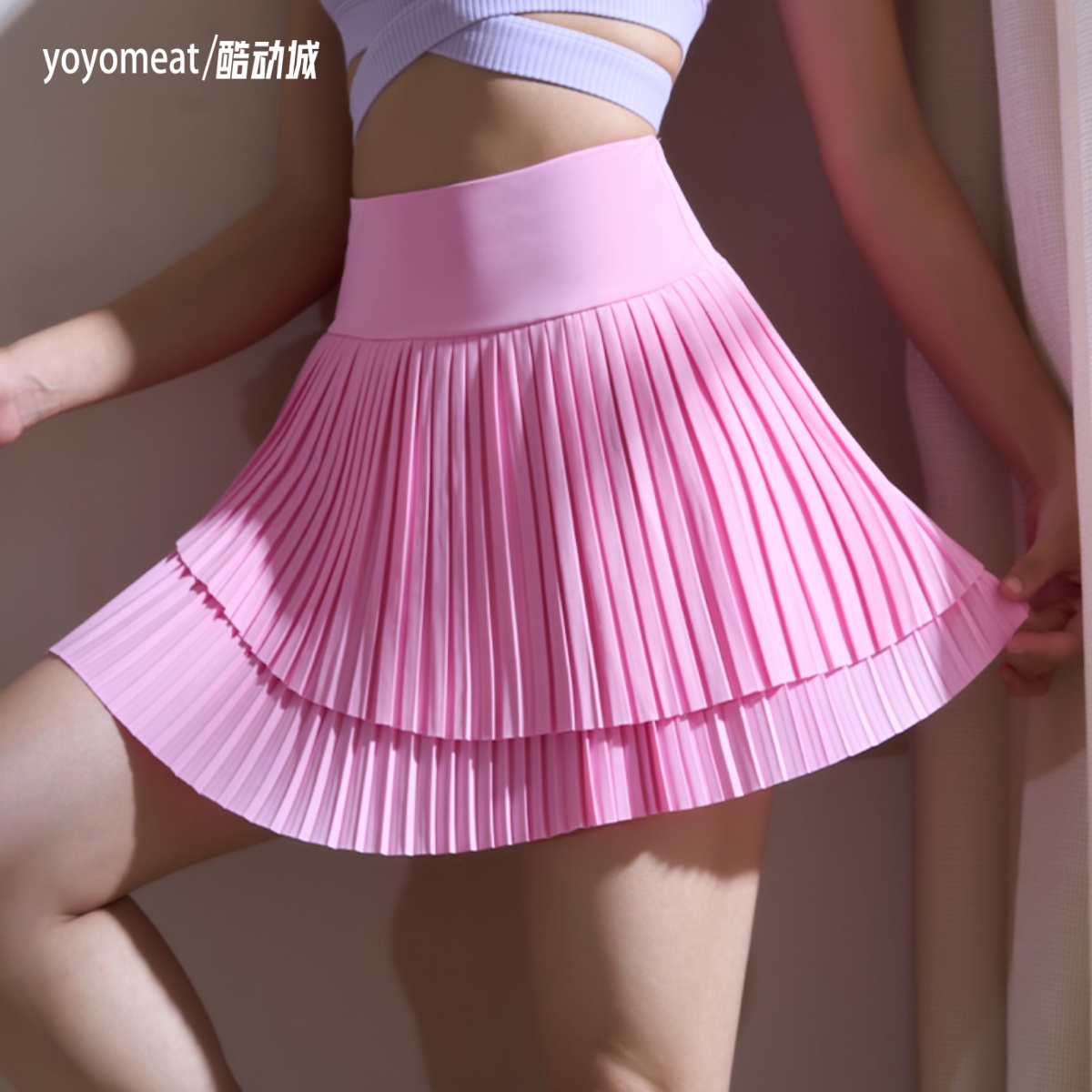 yoyomeat防走光假两件运动短裙