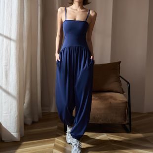 yoyomeat性感吊带瑜伽服连体衣束脚宽松连体健身裤 速干运动训练服