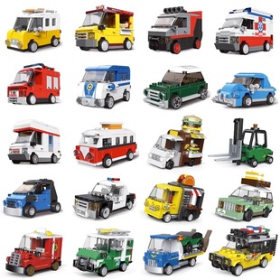 中国积木消防救援警车男孩子益智力拼装 回力儿童生日礼物玩具汽车