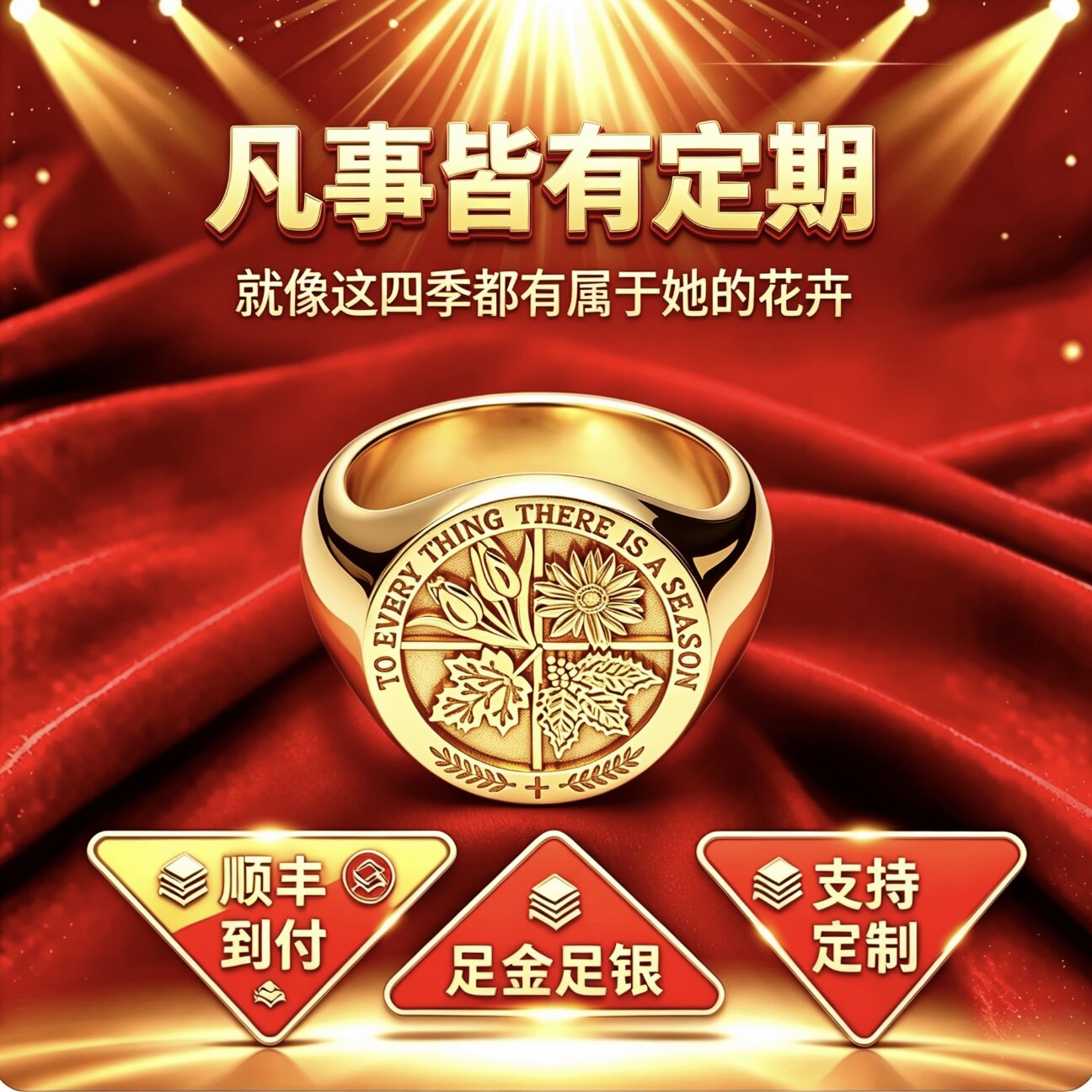 金包银圆面实心戒指凡事皆有定期光面轻奢个性指环男女士情侣礼物