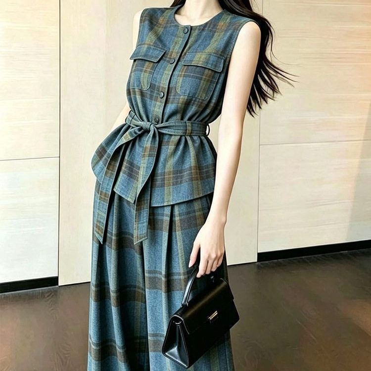 白色亚麻马甲套装女 法式慵懒风阔腿裤两件套 夏季通勤休闲显瘦