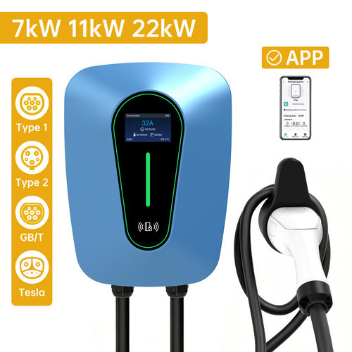 跨境22KW欧标充电桩Type2家用充电桩定制美标type1涂鸦APP控制32A