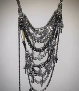 暗黑先锋视觉系部落gunda手作百搭十字架多层叠戴天然石流苏项链