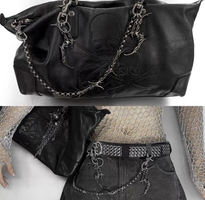 Cry Angel*小众暗黑风朋克视觉系opuim风重工做旧异形拼接裤链