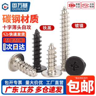 CA铁镀镍 黑色扁平头十字自攻螺丝钉大扁薄头子平头尖尾木自攻丝