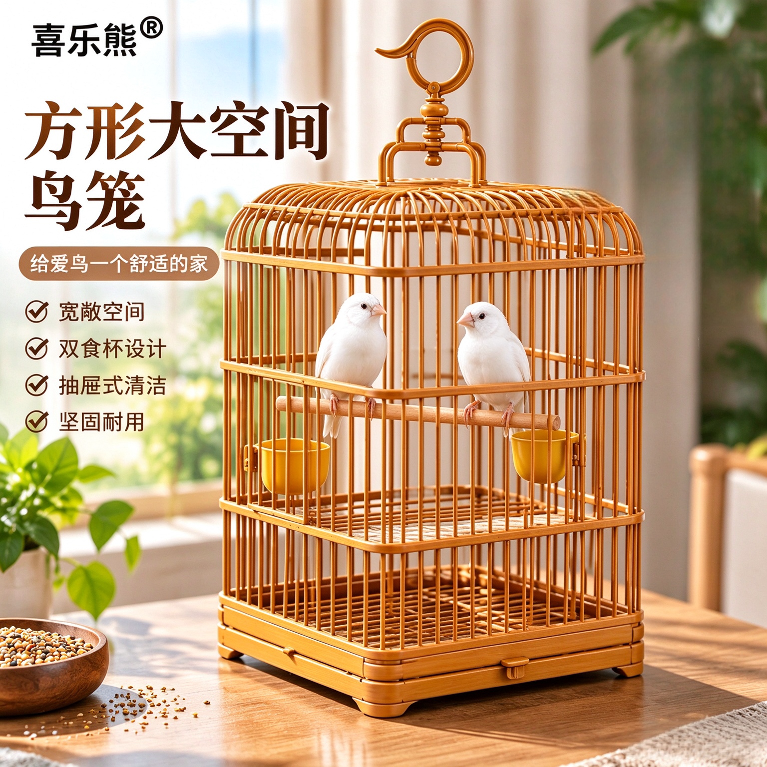 塑料方笼新款抽屉式虎皮鹦鹉鸟笼子文鸟牡丹玉鸟观赏牡丹塑料鸟笼