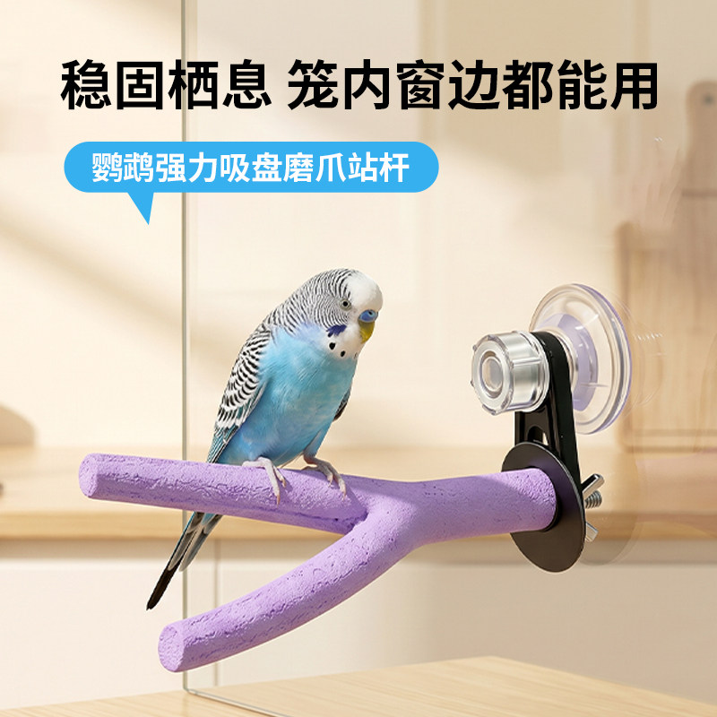 鹦鹉车载站架小鸟外出磨嘴磨爪吸盘站杆用品玄凤牡丹鸟用玩耍站棍