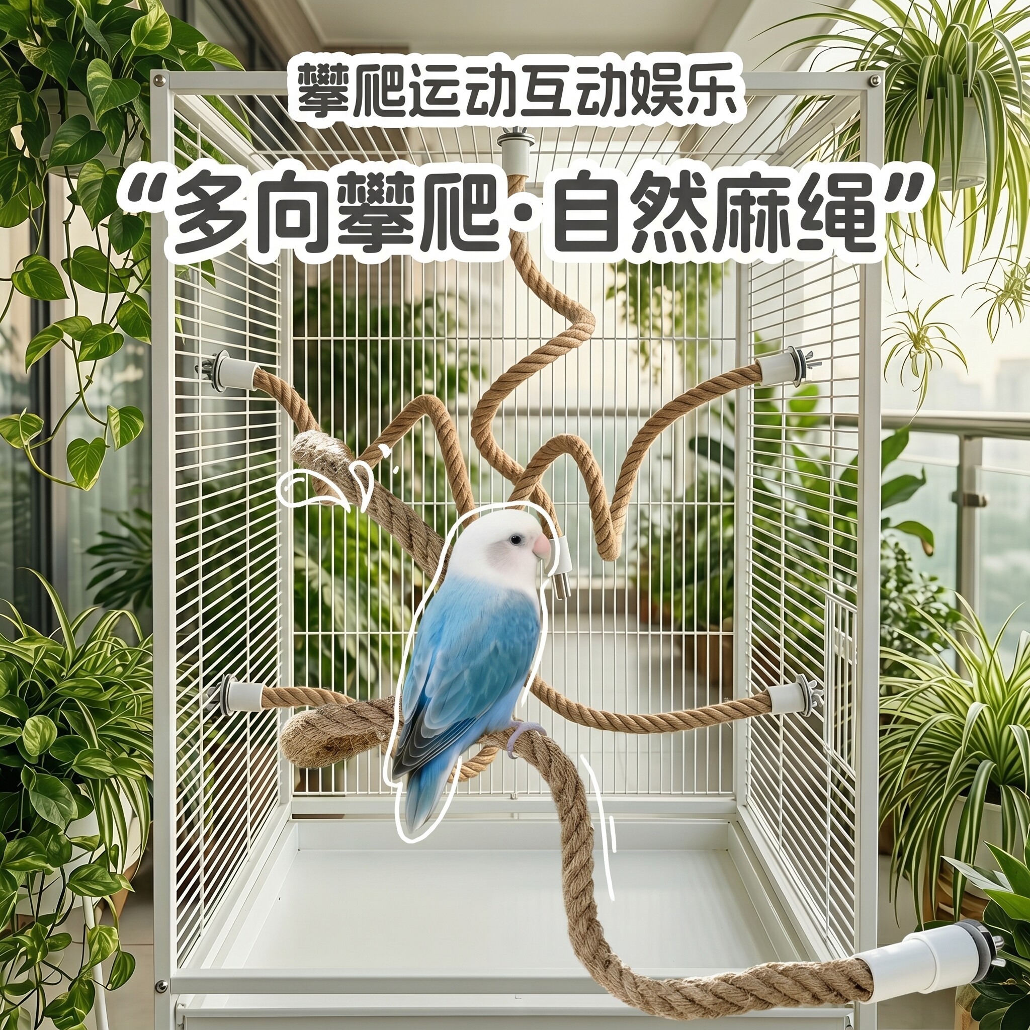 鹦鹉麻绳螺丝款站架杆麻绳玩具虎皮玄凤笼内造景装饰鸟用休息站杆
