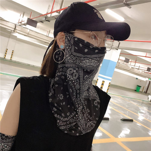 冰丝防晒面罩遮脸UV面纱护颈女可洗耳挂脖子薄款透气口罩夏0609k