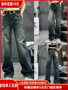 宽松古米做旧美式复古高腰显瘦百搭小众设计辣妹窄版直筒牛仔裤粗