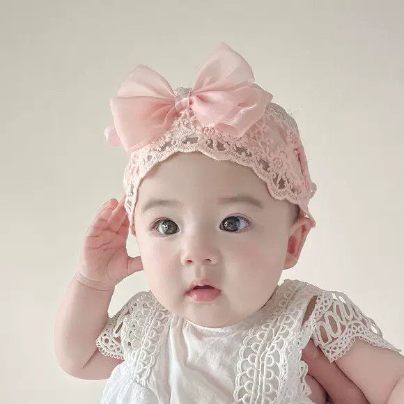 婴儿头巾护囟门新生婴儿帽子新款蕾丝薄款透气公主可爱蝴蝶结胎帽