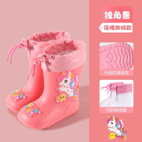 2025新款儿童雨鞋女款加绒可拆卸女童雨靴防滑宝宝幼儿园小孩水鞋