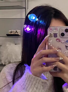 会发光的灯泡发夹女个性创意拍照道具鸭嘴夹侧边刘海碎发夹子头饰