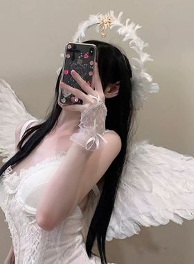 白色天使精灵翅膀羽毛cosplay万圣节圣诞节服装饰女穿搭套装道具