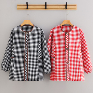 2026新款围裙时尚洋气高档短款正穿纽扣长袖罩衣厨房家用纯棉洋气