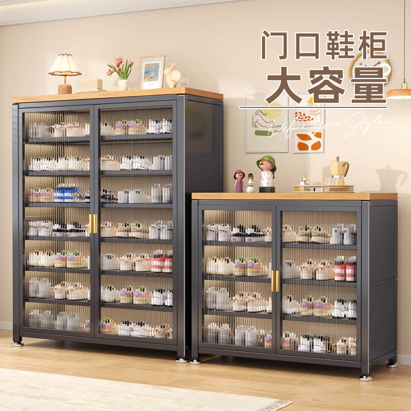 家用门口鞋柜大容量钢制防尘简易落地鞋架多层儿童玄关靠墙收纳柜