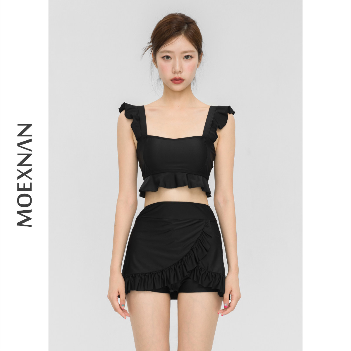 新款泳衣女黑色裙式遮肚显瘦性感学生保守小胸聚拢度假泡温泉泳装