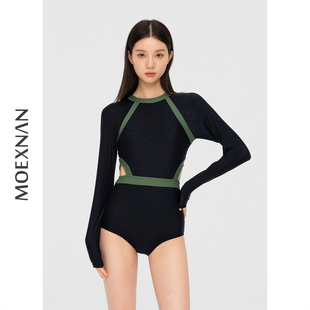 保守遮肚显瘦学生泡温泉泳装 修身 性感连体泳衣女黑色长袖 韩国新款
