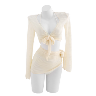 新款泳衣女性感裙式四件套长袖防晒度假显瘦仙女遮肚泡温泉泳装