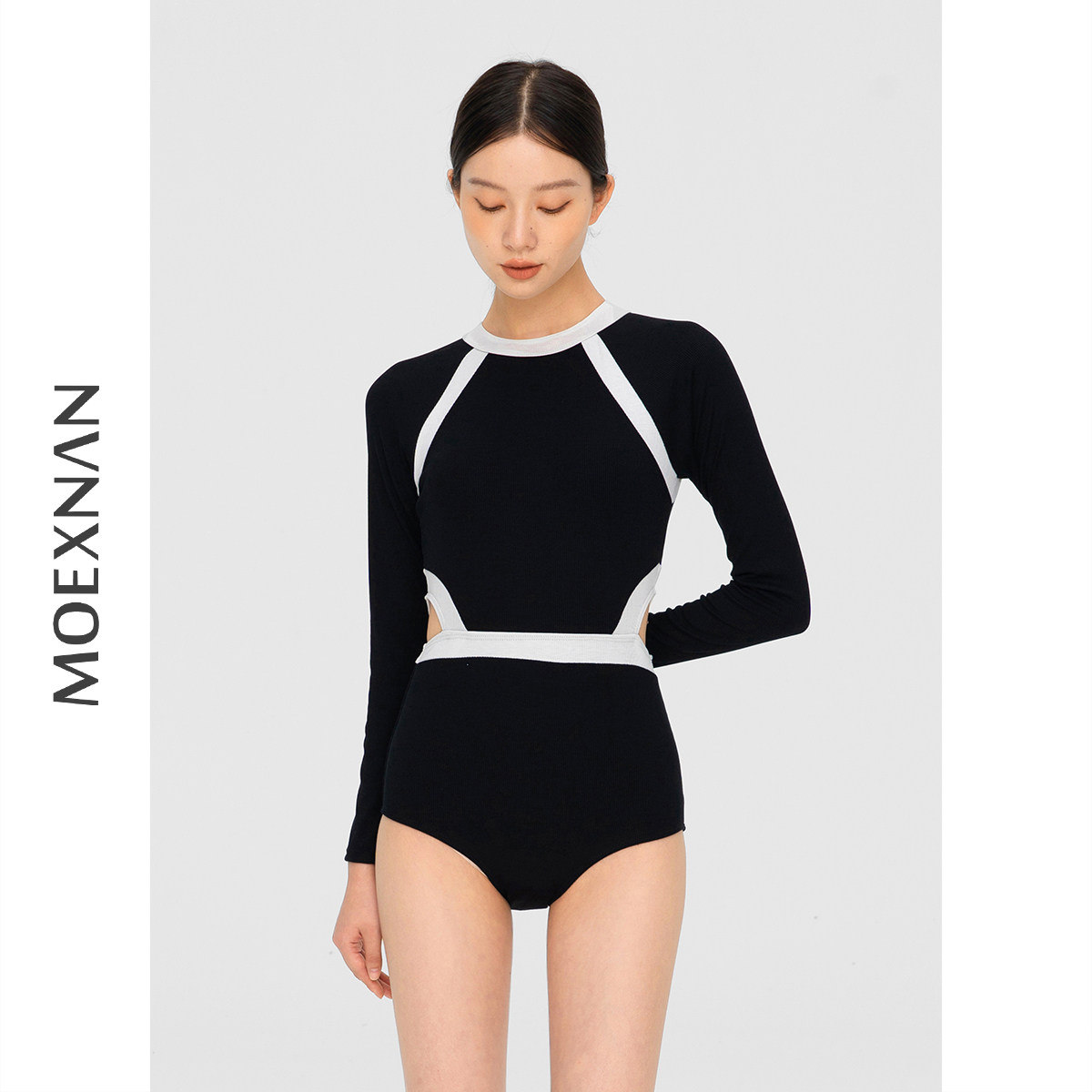 新款黑色性感连体长袖泳衣女小胸遮肚显瘦保守遮肉学生泡温泉泳装,运动/瑜伽/健身/球迷用品,连体泳衣,淘宝优惠券,粉丝福利购,淘宝优惠卷
