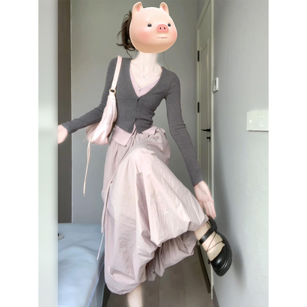 2025新款韩系高级感连衣裙子女早春季小个子穿搭一整套装花苞长裙