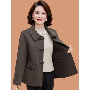 新中式妈妈春秋装双面呢外套小个子中老年女冬装翻领短款呢子大衣