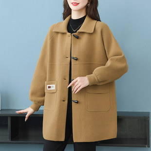 200斤胖mm大码双面羊绒大衣中长款爆款秋冬妈妈格子羊毛呢外套女