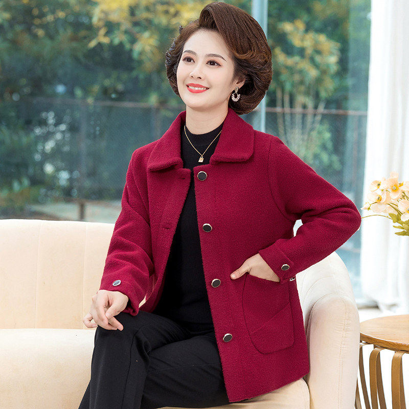 中老年胖妈妈秋冬女中长款双面呢子外套加肥大码宽松显瘦羊绒大衣