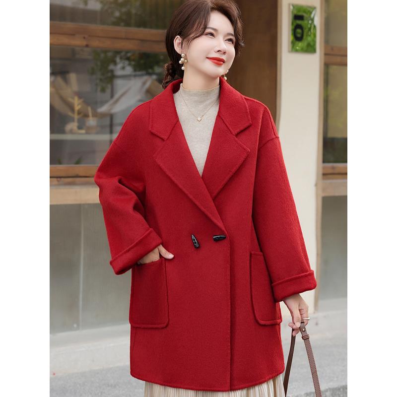 中老年秋冬喜婆婆婚宴装毛呢大衣妈妈中长款风衣洋气双面呢外套女