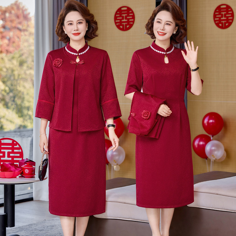 喜婆婆婚宴2026新款两件套礼服五一结婚妈妈气质平时可穿连衣裙女