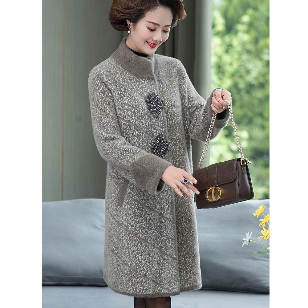秋冬新款妈妈加厚洋气水貂绒外套高贵中老年女秋装大衣中长款宽松