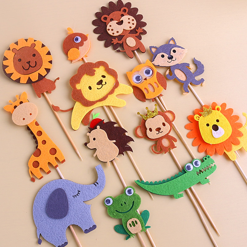 网红生日蛋糕装饰插件小狮子刺猬森林动物园毛毡鳄鱼卡通儿童配件
