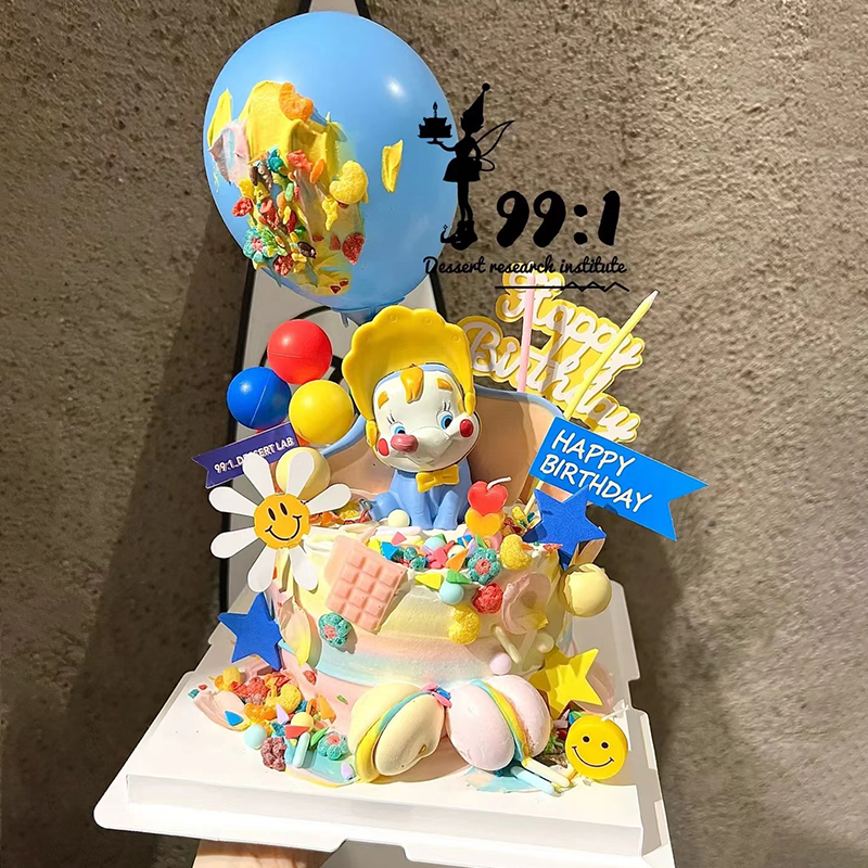 小飞象生日蛋糕装饰卡通蓝色