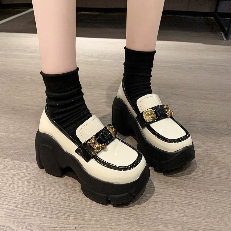 松糕鞋女厚底小个子增高小白鞋一脚蹬懒人乐福鞋jk日系皮鞋学院风