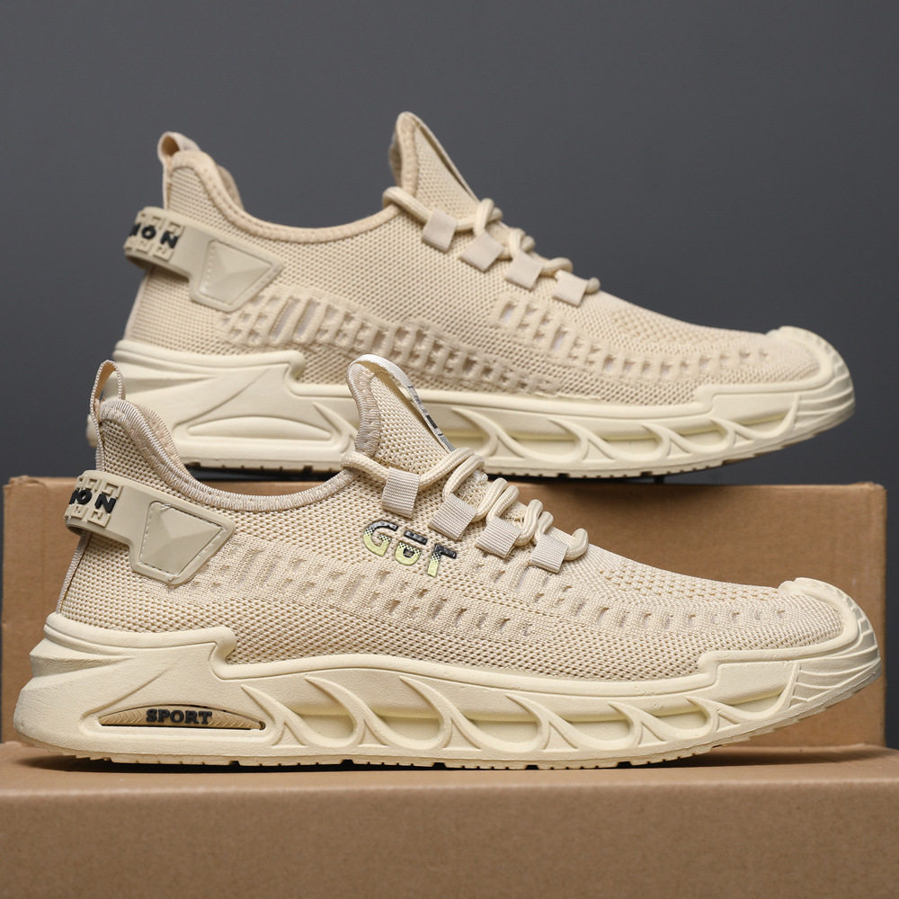 男鞋新款春夏季男士飞织透气休闲工装鞋厚底开车鞋户外运动跑步鞋